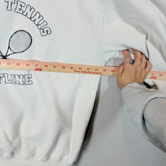 OFFLINE by Aerie Tacos & Tennis Crewneck Sweatshirt Cream Graphic Sz M - Picture 4 of 7